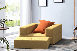 Желтое бескаркасное кресло-матрас трансформер Кубис от Gliver